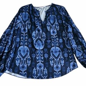 Chico's Pleat Sleeve Ikat Print Top